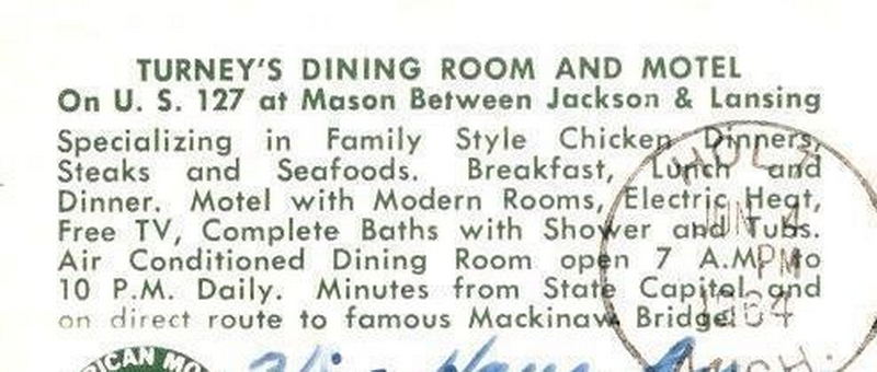Mason Manor Motel (Turneys Dining Room) - Vintage Post Card